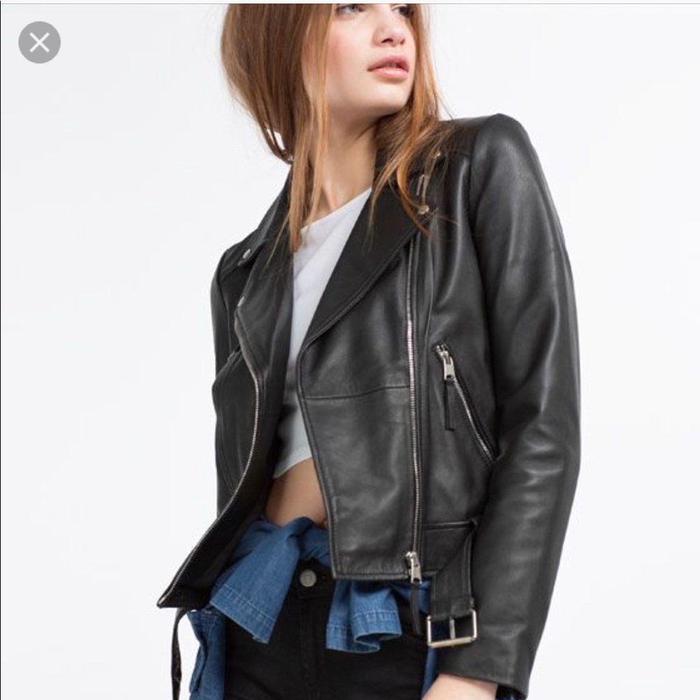 Zara Trafaluc Black Leather Moto Jacket